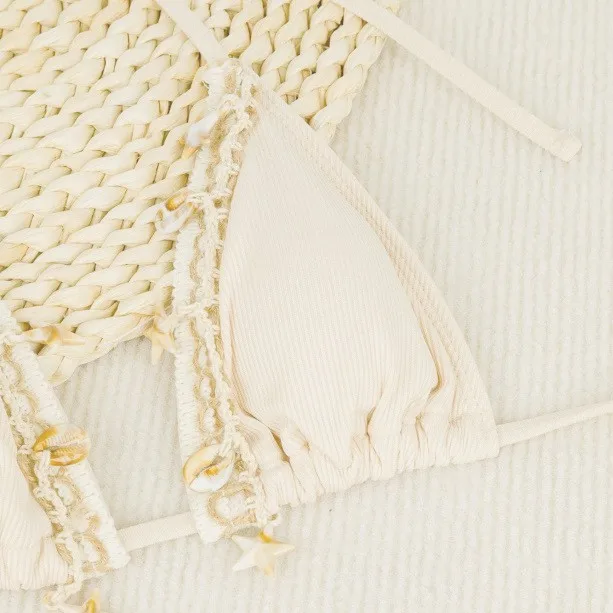 Coquille décoration côtelé Bikini femmes maillots de bain femme maillot de bain deux pièces Bikini ensemble licou à bretelles baigneur maillot de bain bain dame