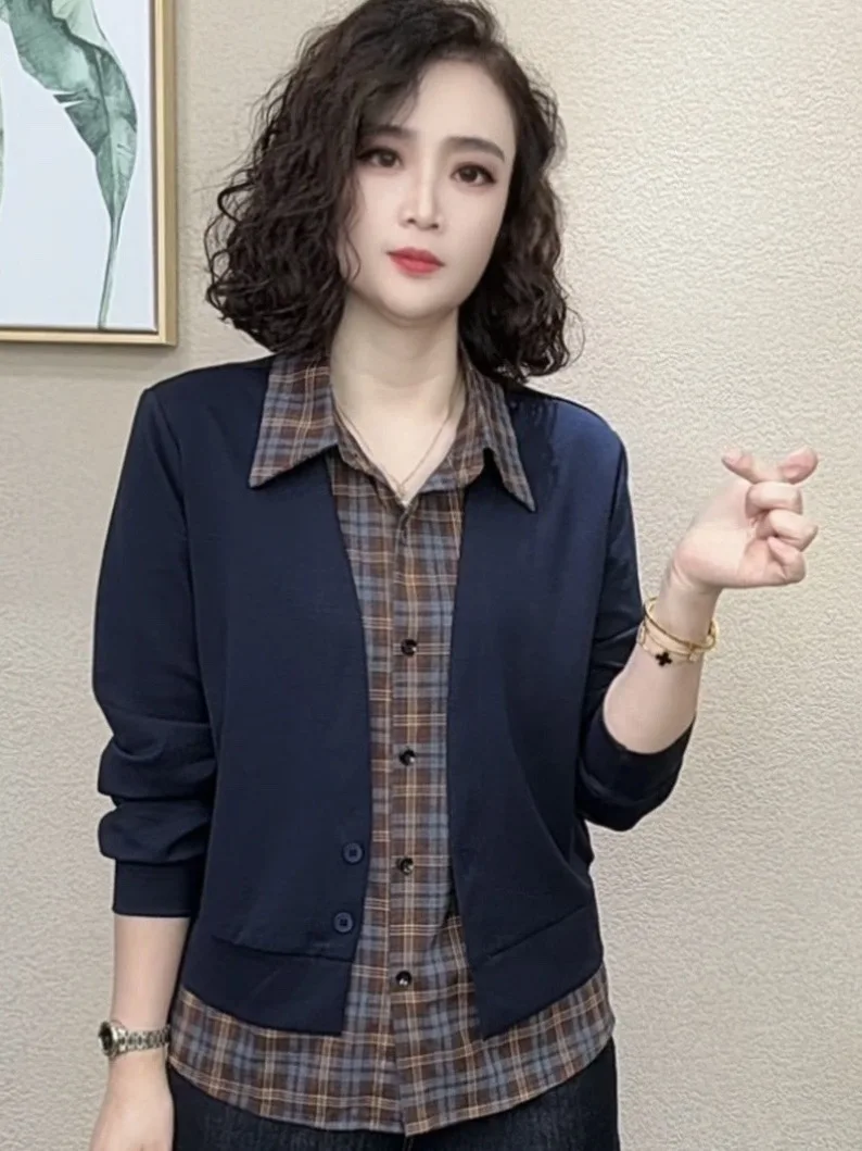 

Модный комплект из двух предметов с эффектом стройности: клетчатая рубашка с длинным рукавом из дышащего полиэстера для весенне-осеннего сезона