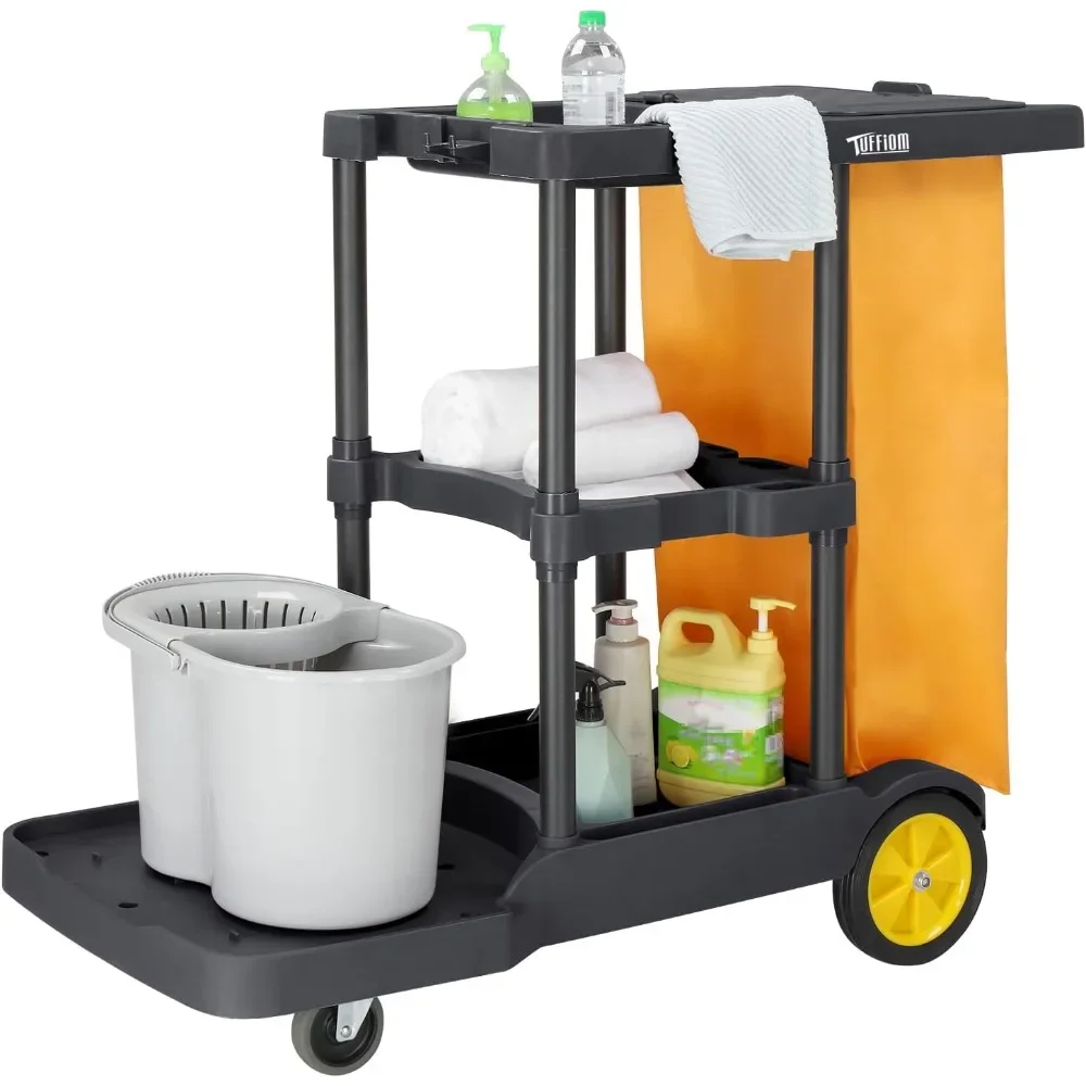 

Commercial Traditional Cleaning Janitorial 3-Shelf Cart, 500 Lbs Capacity Housekeeping Cart, 42.5" L x 18.7" W x 37.6" H, Wheel