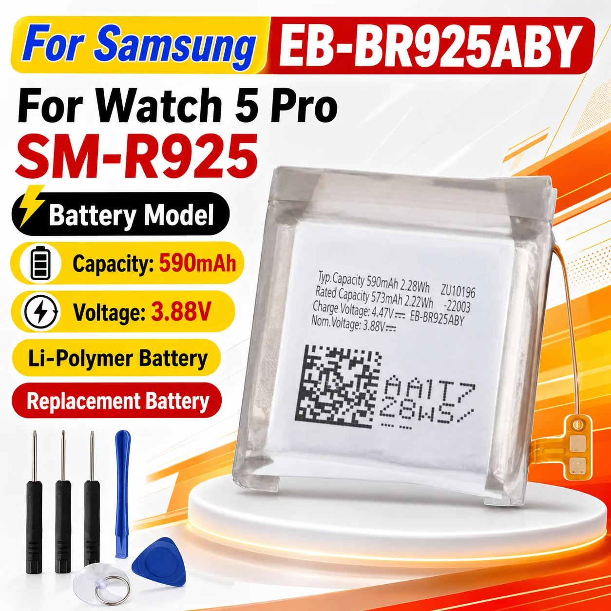 Smart Watch Replacement Battery EB-BR925ABY 590mAh For Samsung Galaxy Watch 5 Pro SM-R925 with Free Tool Kit