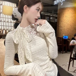 Temperament Lace Slim T Shirts Spring Autumn New Long Sleeve Bow Bandage Youth Elegant Short Tops Sexy Fashion Women Clothing