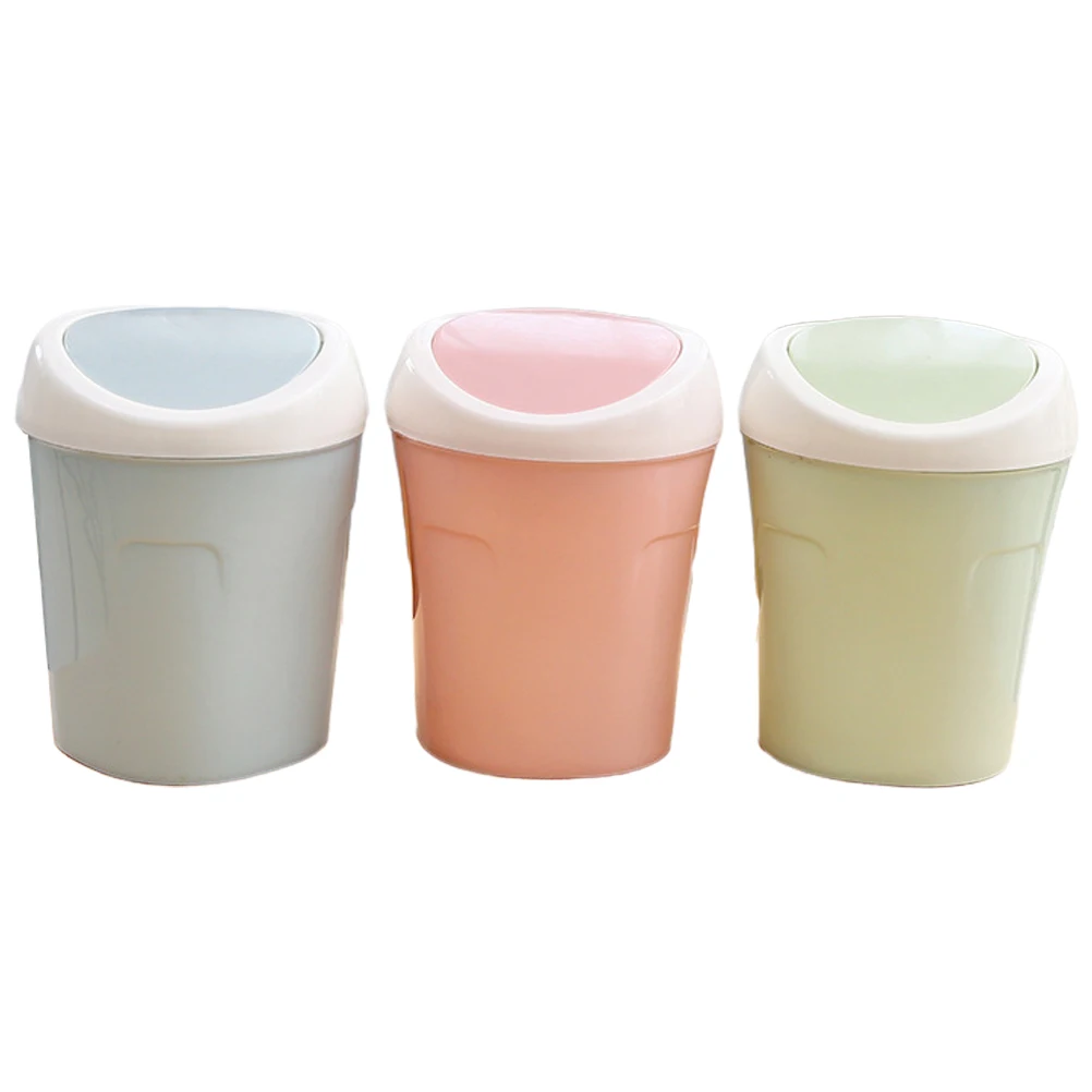 

3 Pcs Basket Small Trash Can with Swing Lid Dining Table Compact Bin for Home Office Cans