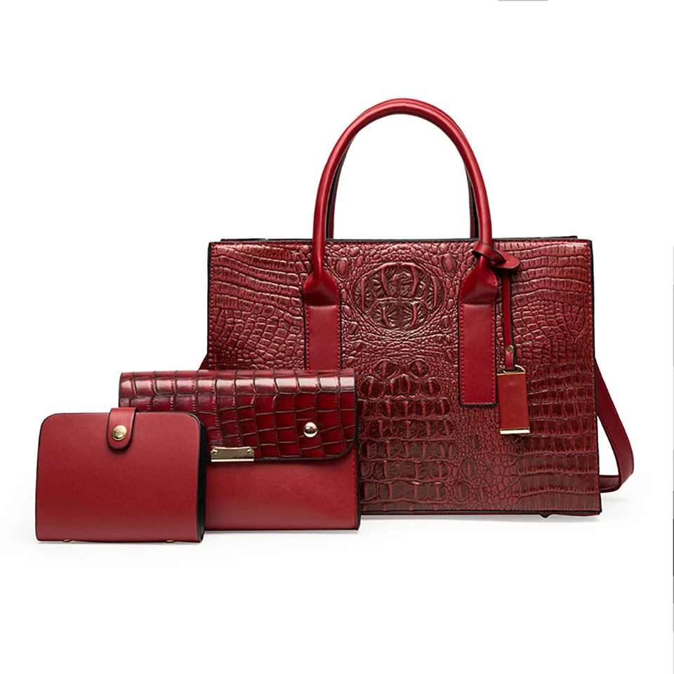 

Fashion 2022 Crocodile Leather Tote Bags Set For Women Large Capacity Shoulder Crossbody Bags Purse Clutch 3Pieces Composite Bag