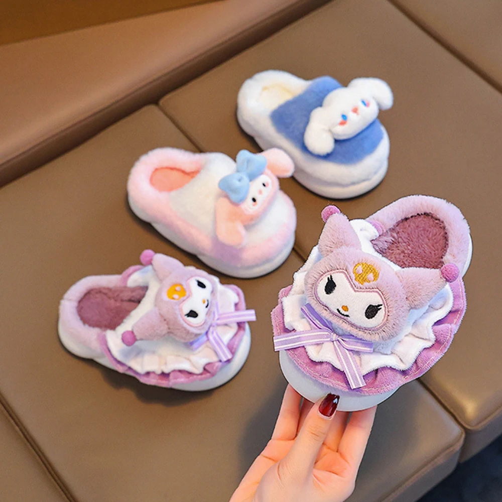 الشتاء الكرتون الأطفال نعال قماش نعال من القطن أنيمي المرأة مغطاة الدافئة مريحة المخملية لطيف المنزل شبشب منزل