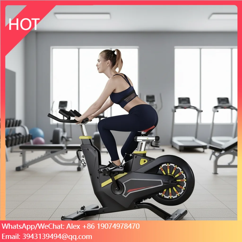 

Велотренажер с ременным приводом и 4-уровневой регулировкой нагрузки для спортзала, с регулируемым сиденьем/рулем, коммерческий спин-байк с магнитным сопротивлением