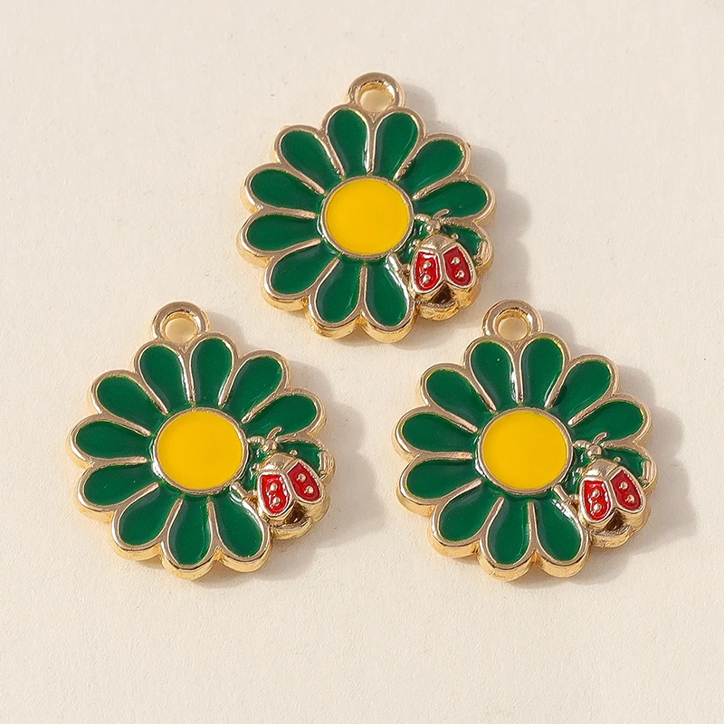 20 Stück niedliche, gemischte grüne Emaille-Blumenanhänger für die Schmuckherstellung, zum Basteln von Ohrringen, Halsketten, Armbändern und anderen Accessoires. – Detail 10