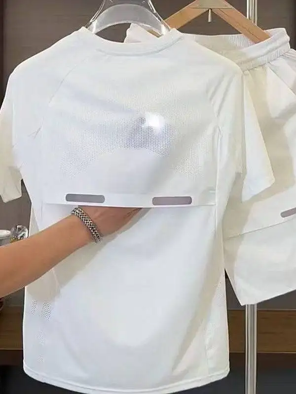 

Ice Silk Me Set ort Sve Casual Men's Faion Set Qui Dry Breathable Elastic Youth Polyester Fiber Summer T-irt orts