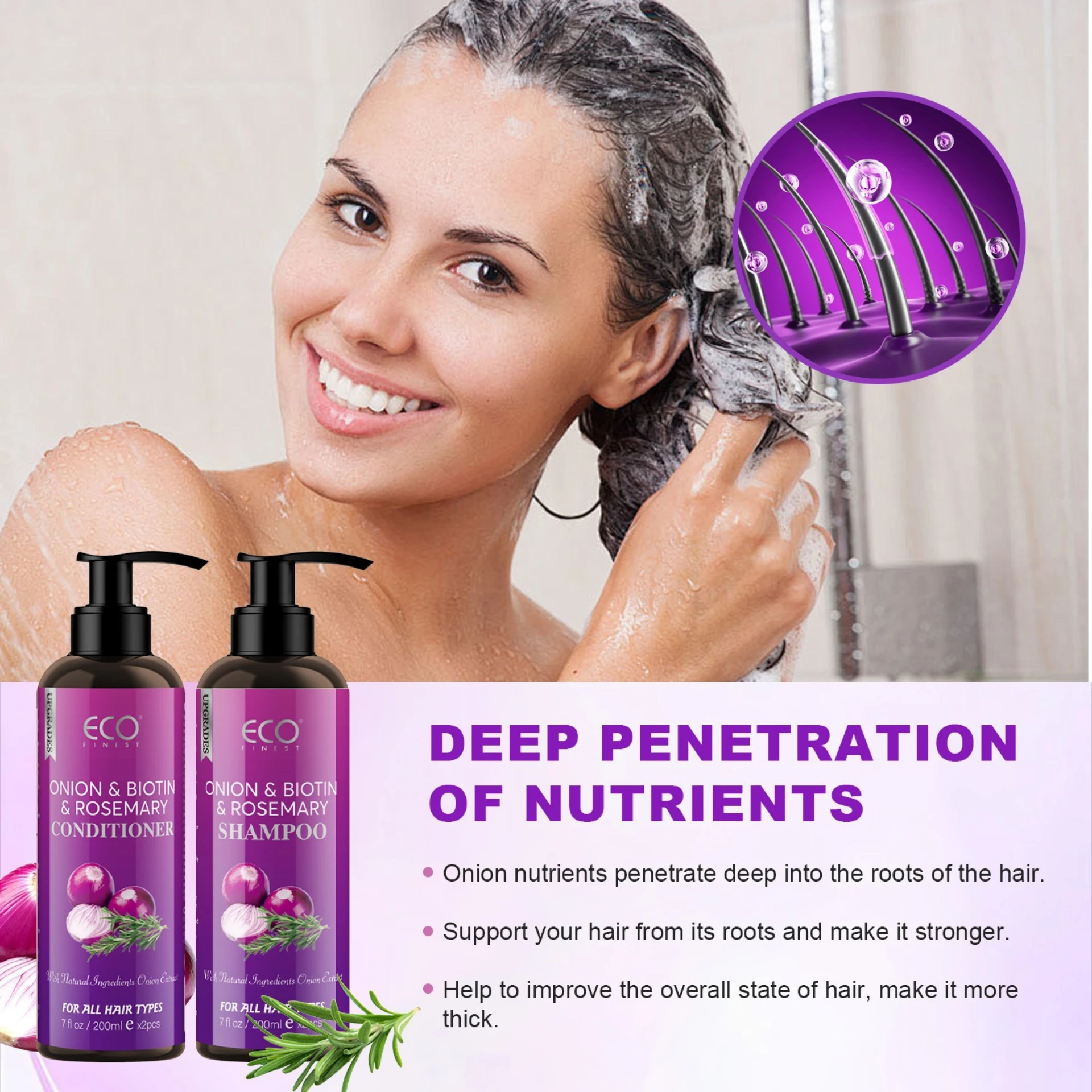 Onion Shampoo Conditioner Softens and nourishes the scalp moisturizes deep cleaning improves frizzy and strong hair