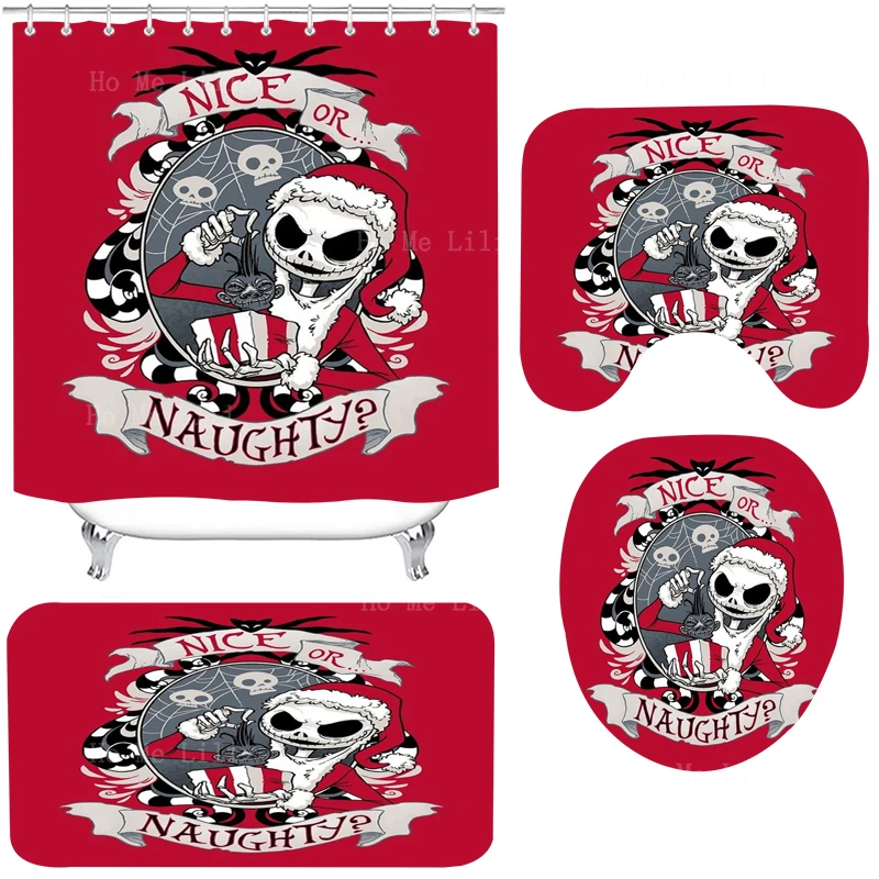 Musician Naughty Jack's Skull House Scary Christmas SkeletonsShower Curtain Sets With Rugs