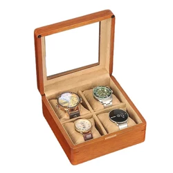 Walnut Solid Wood Watch Box Organizer 4 Slots Travel Case Watch Boxes Storage Case Display Watches Collection Accessories Gift