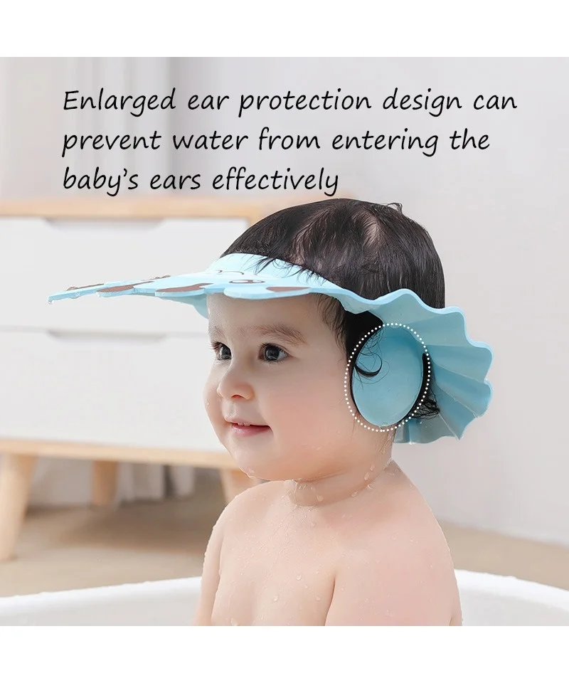 Baby Bath Kids Hat Shampoo Safe Anti Water Cap Accessories Shower Adjustable Soft Shield Bathing Safe Children Shower Head Cover