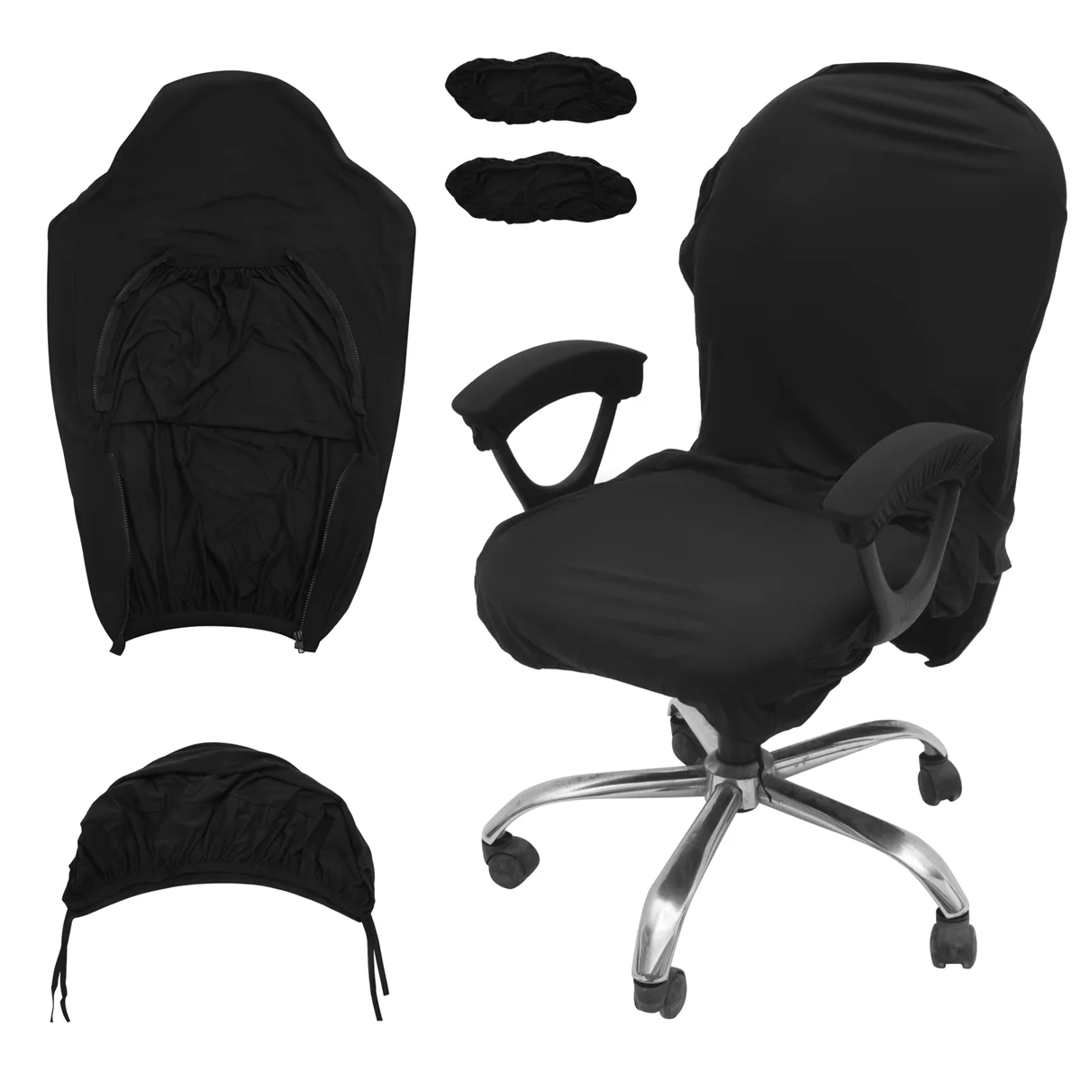 Elastic Electric Gaming Chair Covers Household Office Internet Cafe Rotating Armrest Stretch Chair Cases(Black)