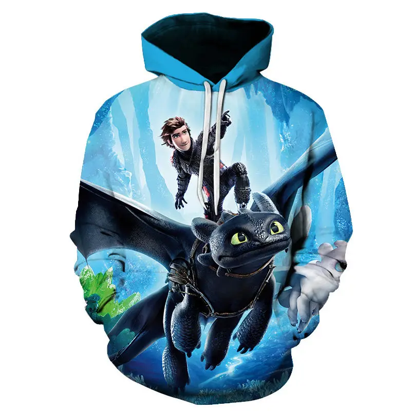 Popolare How to Train Your Dragon Cartoon Animation Character Stampa Felpa con cappuccio da uomo alla moda Giacca sportiva casual con coulisse