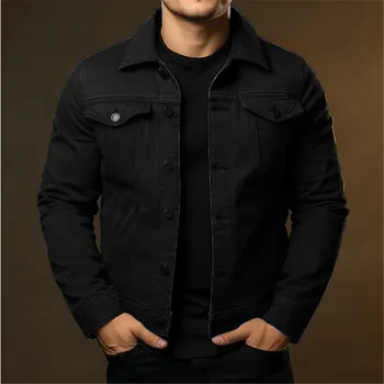 Men's Fashion Casual Denim Jackets Spring Autumn Solid Turn Down Collar Streetwear Jean Outwear Coats Male Daily Denim Jacket 3