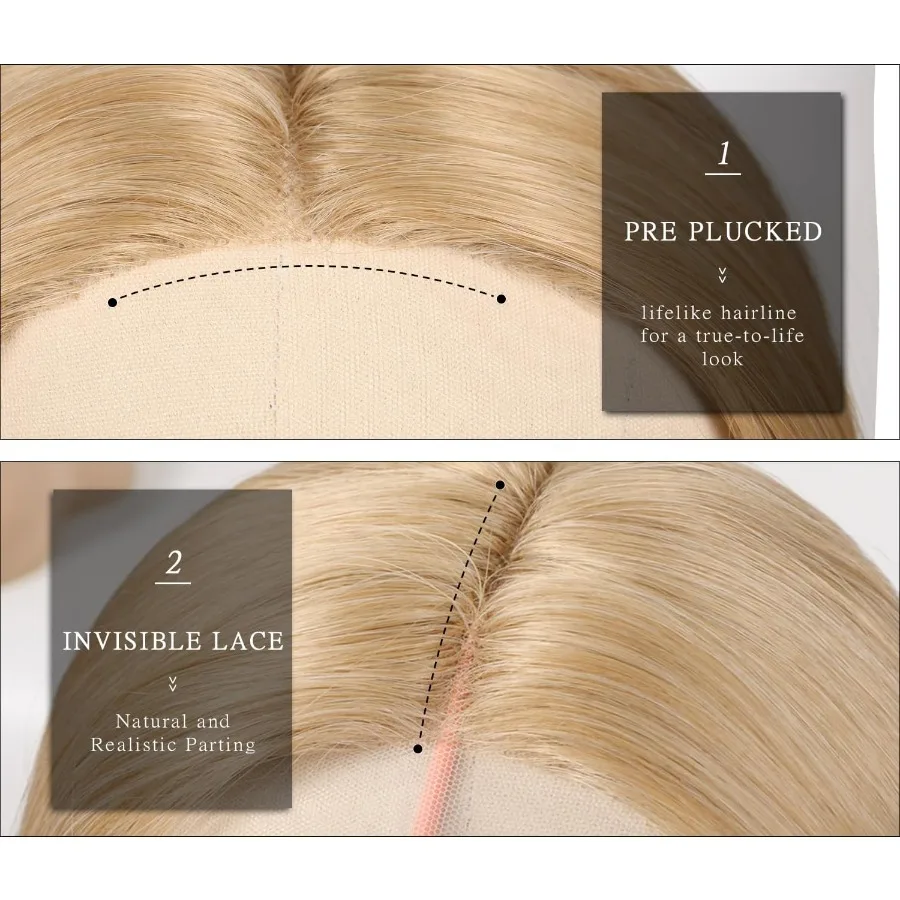 26 Zoll lange blonde synthetische Lace-Front-Perücke für Frauen mit geradem, geschichtetem Stil und HD-Spitze, vorgezupftem Haaransatz, mittlerer Par