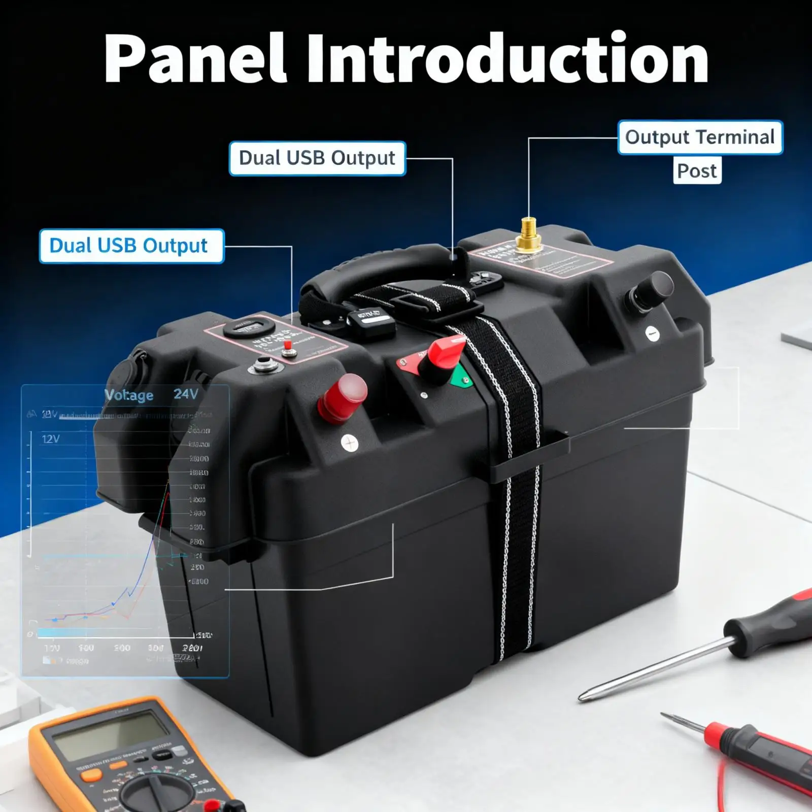 Caja de Batería para Barco, Motor de Barco, Bote Inflable, con Doble Puerto USB y Indicador de Carga