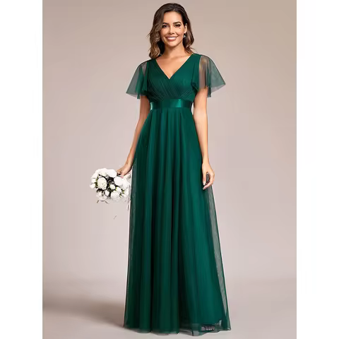 LoveDoris Dark Green Bridesmaid Dress Chiffon V-Neck Evening Dress 2024 New Arrival Prom Dress Customize