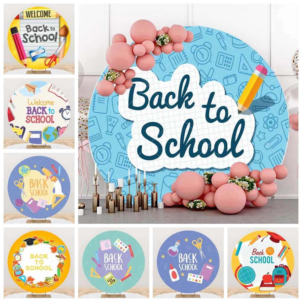 

Celebrate School Season Back to School Pencil Stationery Kids Students Party Round Backdrop Custom Decor Photo Props Background