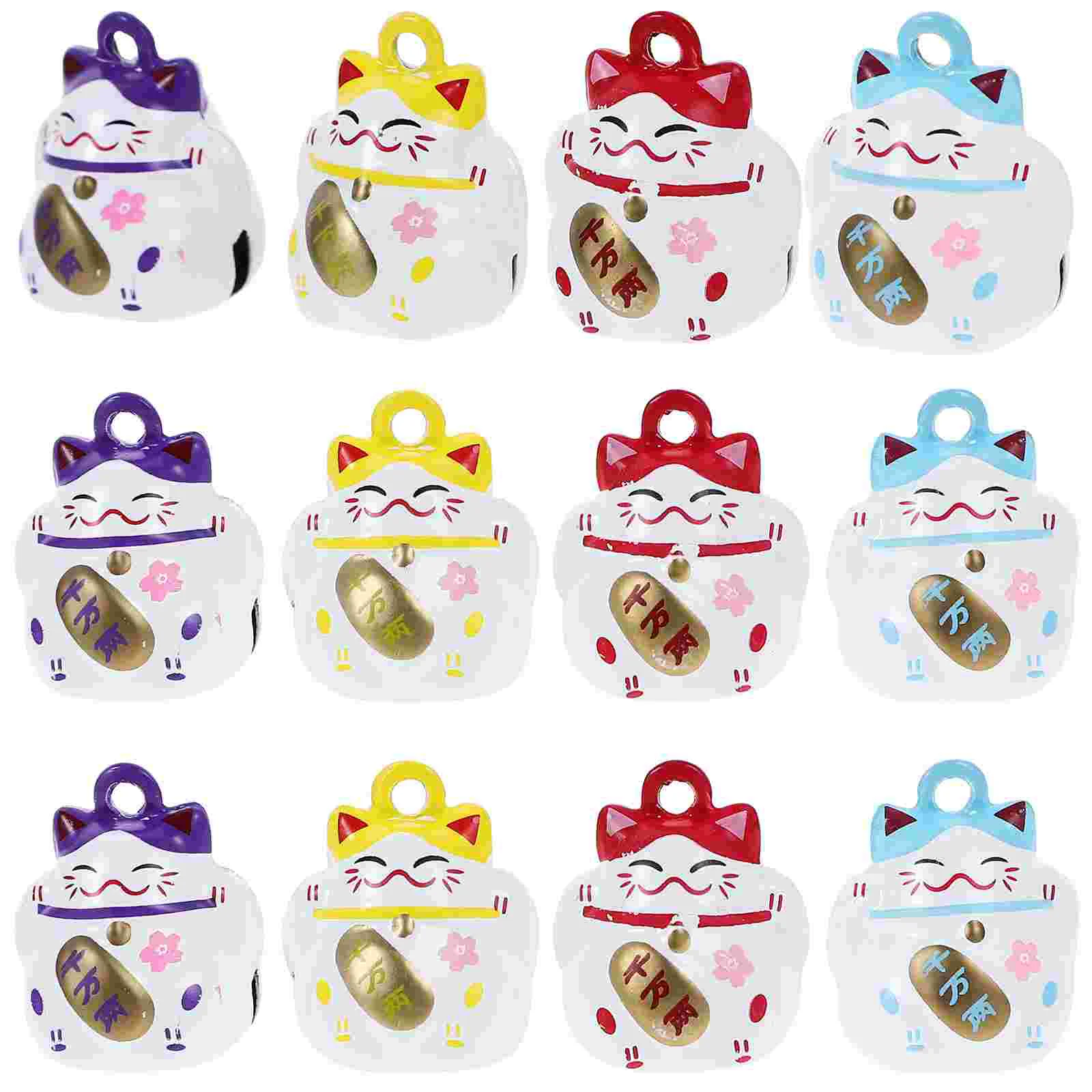 20 Pcs Lucky Cat Pendant DIY Jewelry Water Sound Bell Charms for Crafts Making Hair Keychain Japanese Baby