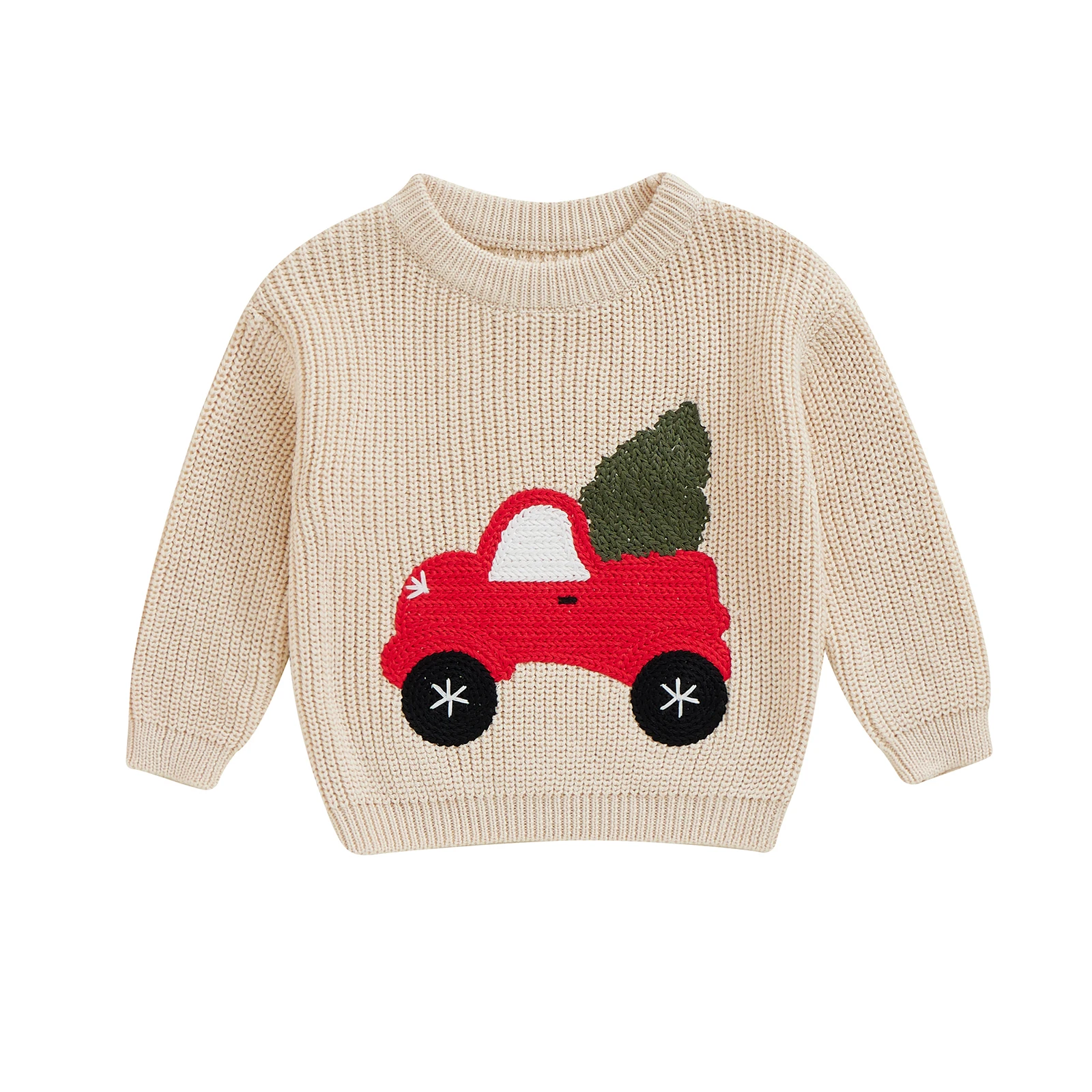 

Baby Boy Girl Christmas Sweater Car Embroidery Crew Neck Long Sleeve Pullover Tops for Fall Winter