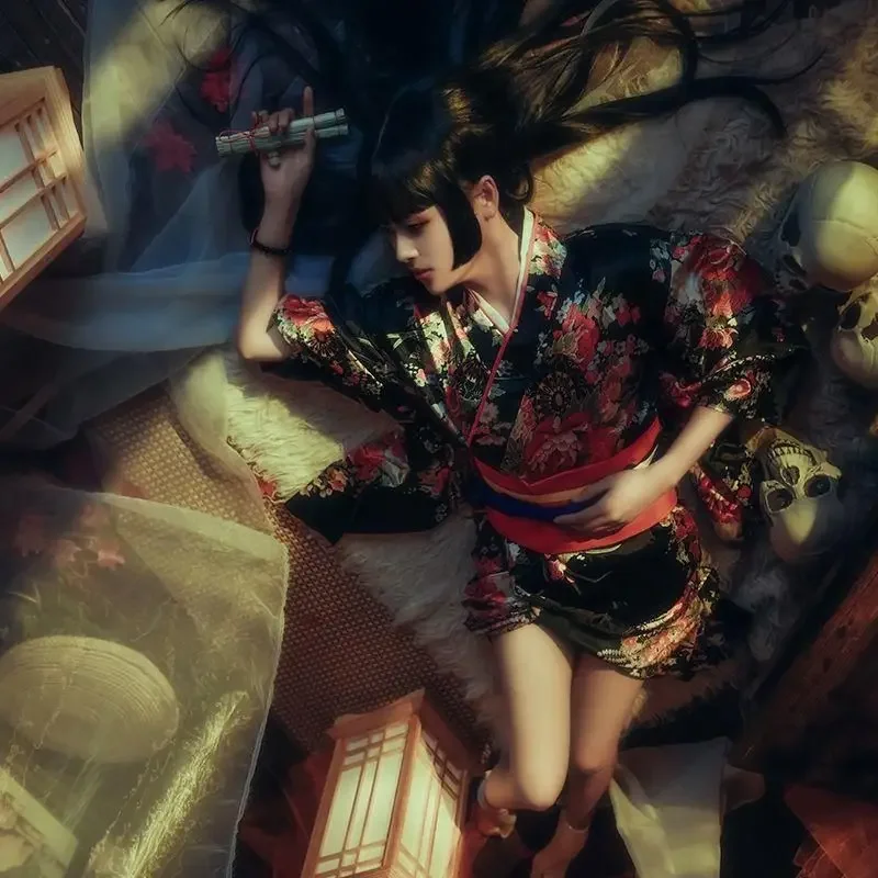 Kimono Jigoku Shoujo Enma Ai Maid Dress Yukata Uniform Outfit Japanese Anime Cosplay Costumes Kimono Robe With Obi