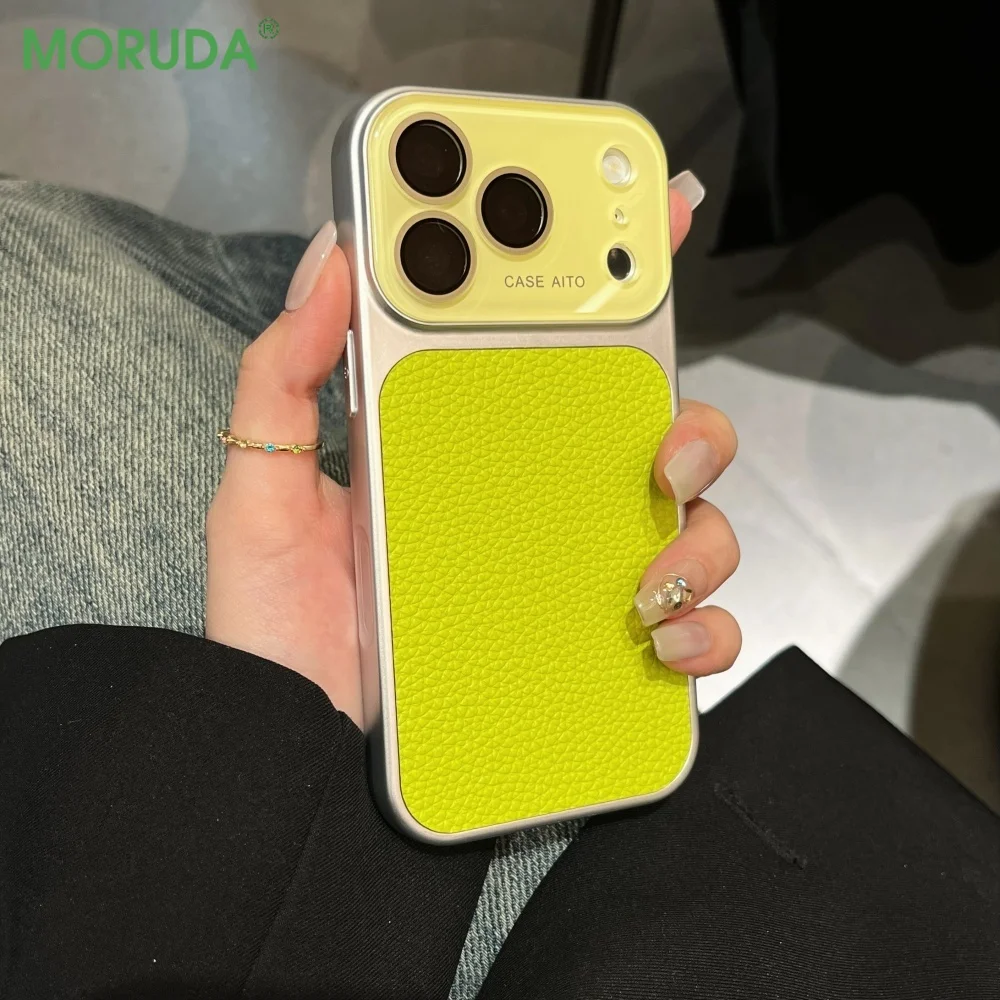 Creative Large Window Color Blocking PU Leather Case For IPhone 13 17 ProMax 16 15 14 Pro Max Glass Lens Protective Cover Fundas_voghion.com