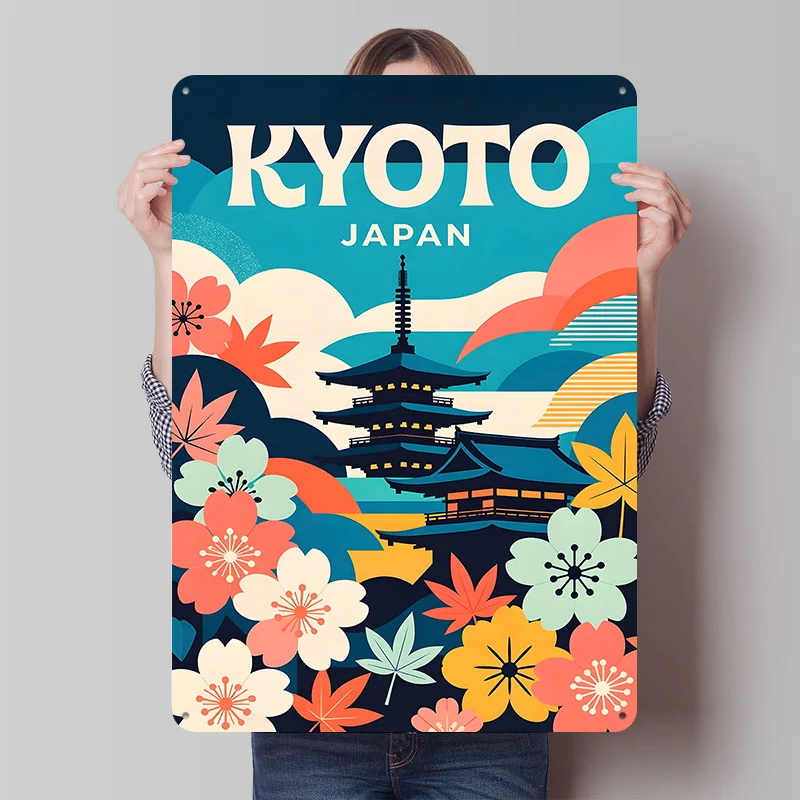 Kyoto Japan Reise-Poster, personalisiertes Retro-Wandkunst-Poster, Vintage-Metallschilder für Heim- und Schlafzimmerdekoration, ästhetischer Garten