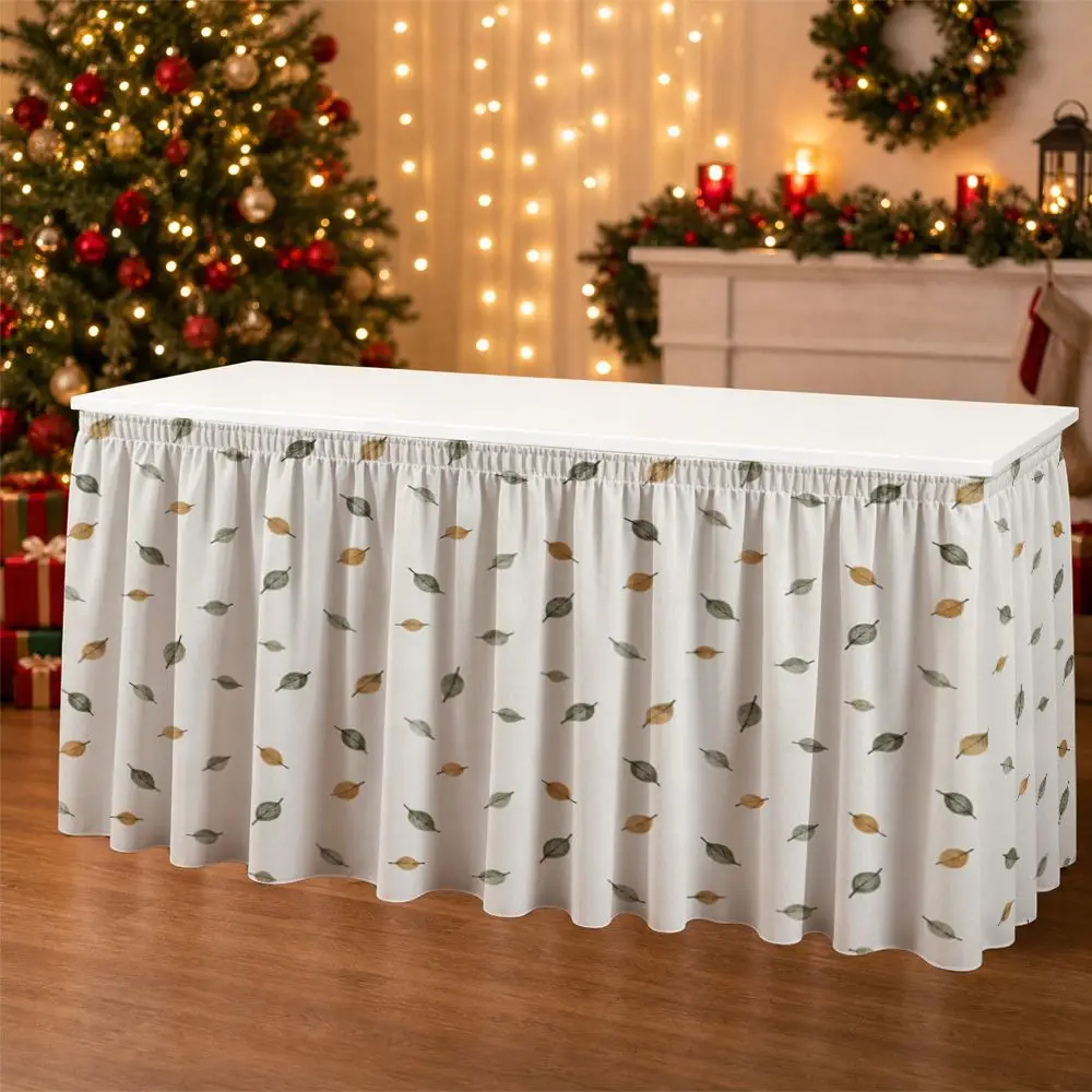 One-piece set with a tablecloth decoration featuring scattered autumn leaves patterned with ruffled edges around the tablecloth.