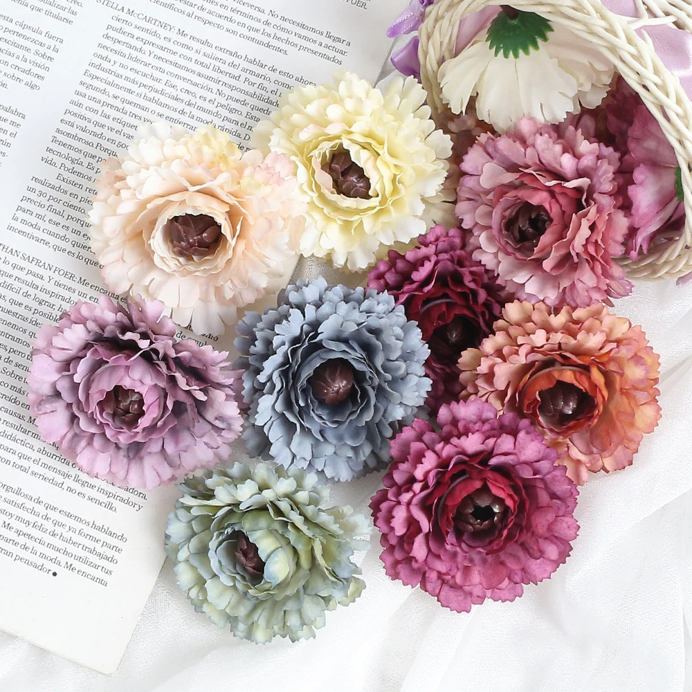 10Pcs Artificial Flowers 7CM Silk Fake Flowers Head For Home Room Decor Wedding Marriage Decoration DIY Craft Garland Accessory