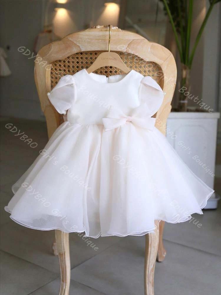 

Платье с цветочным узором из органзы для маленьких девочек с рюшами и объемными рукавами, настоящее изображение, платье для первого причастия для маленьких девочек, праздничное платье на заказ