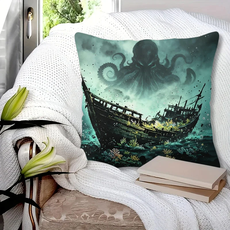 1Pc 45x45cm Microfiber Throw Pillow,Machine Washable,Durable,Dark Cosmic Horror Motif,Cushion For Fantasy Art Enthusiasts