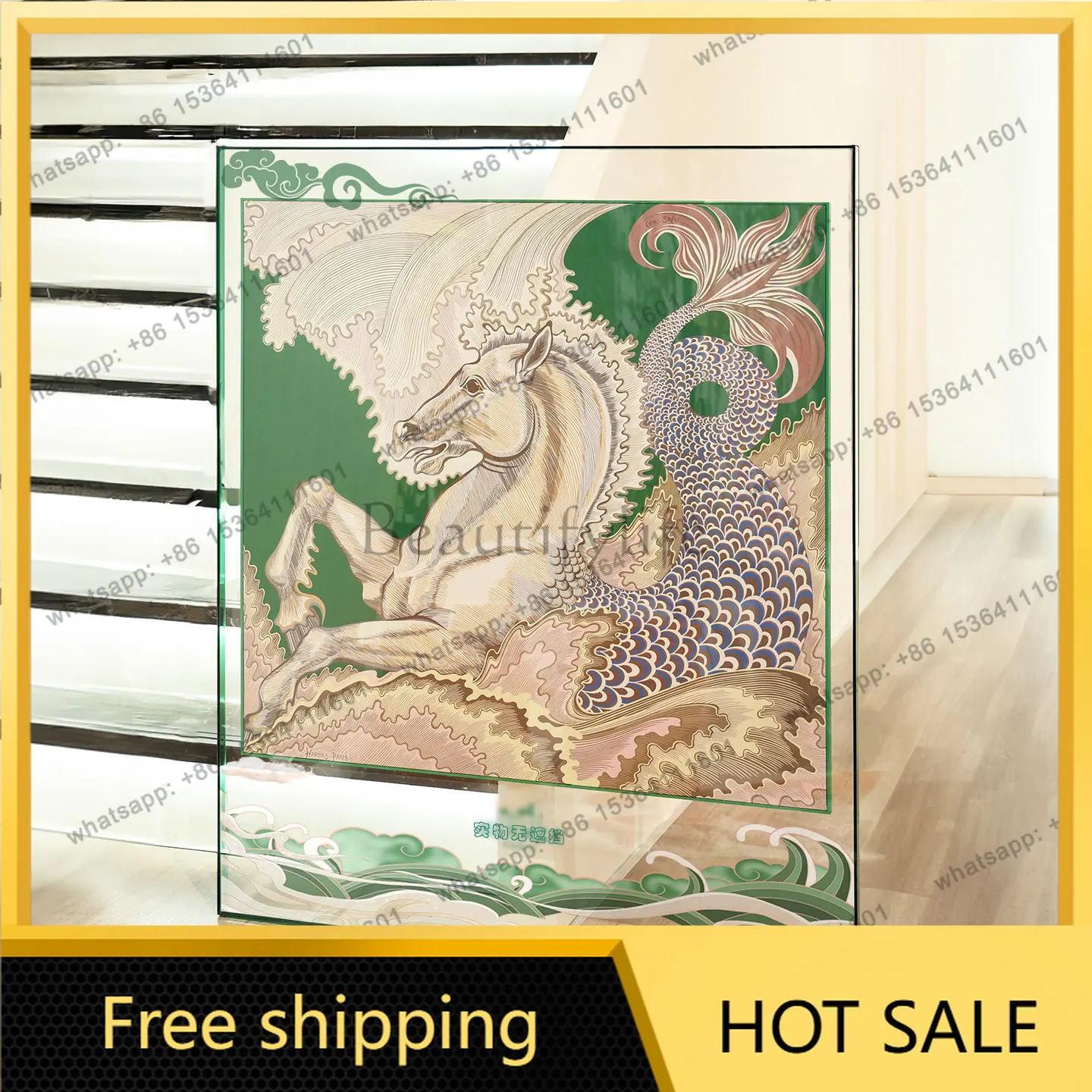 LJY silk scarf decorative painting light luxury high sense simple modern living room hanging painting