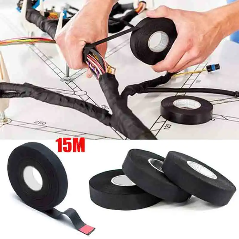 15M Heat-resistant Adhesive Cloth Fabric Tapes 9/19/25/32mm For Automotive Cable Harness Wiring Loom Electrical Heat Tape