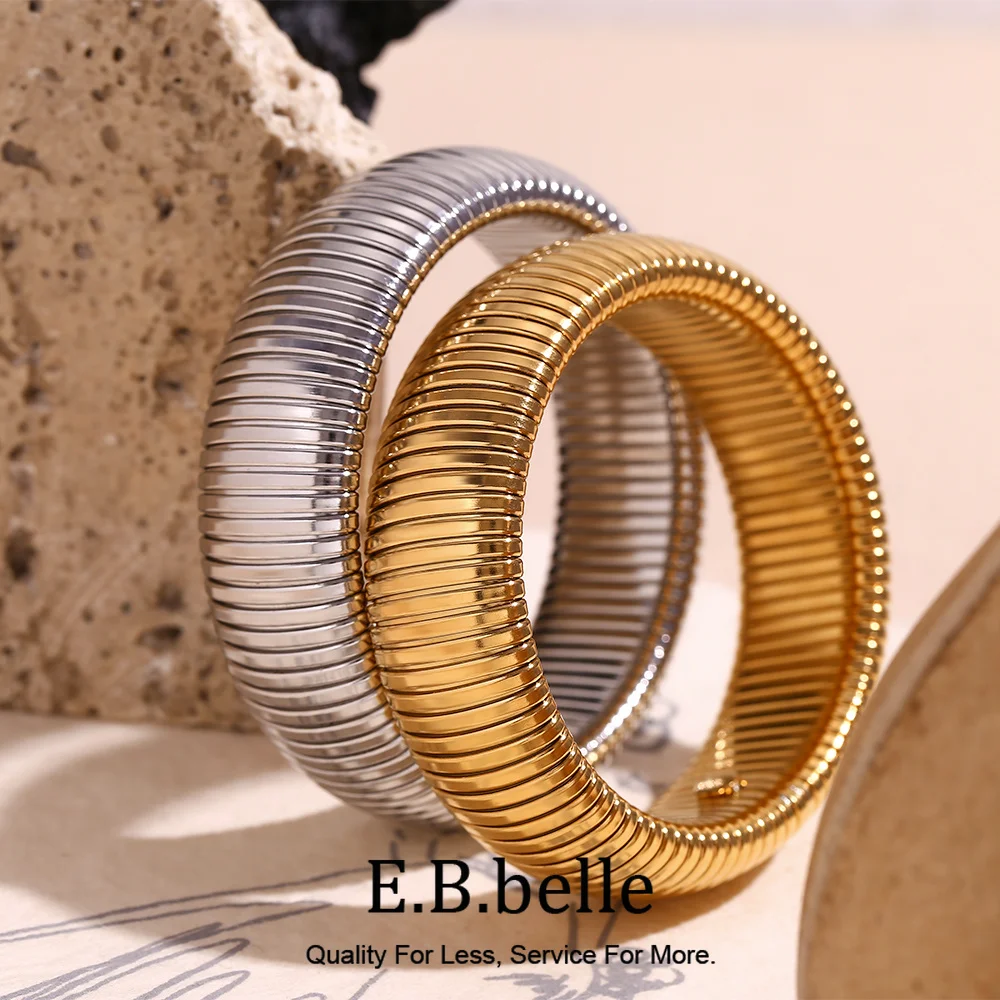 E.B.belle 20mm Chunky Wide 18K Gold Plated Silver Color Arm Wrist Bracelet Bangles Women Pulseras De Acero Inoxidable Para Mujer