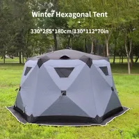 YOUSKY Winter Fishing Tent Thickened Outdoors Hexagonal Tent Cotton 3-4 Person Quick Opening Camping Ice Fishing Tent