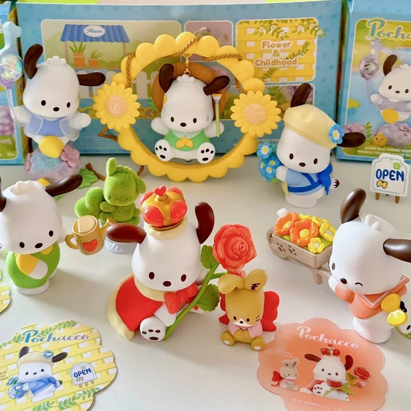 MINISO oryginalne pudełko z niespodzianką Sanrio Pochacco kwiaty i chłopcy seria ozdoba dla lalek Kawaii zabawka dla dzieci prezent urodzinowy boże