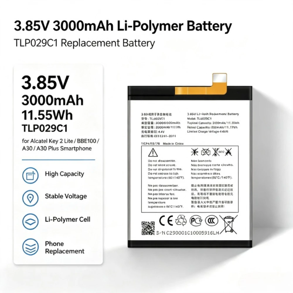 TLP029C1 3.85V 3000mAh High Capacity 11.55Wh for Alcatel Key 2 Lite / BBE100 / A30 / A30Plus Replacement Li-Polymer Battery