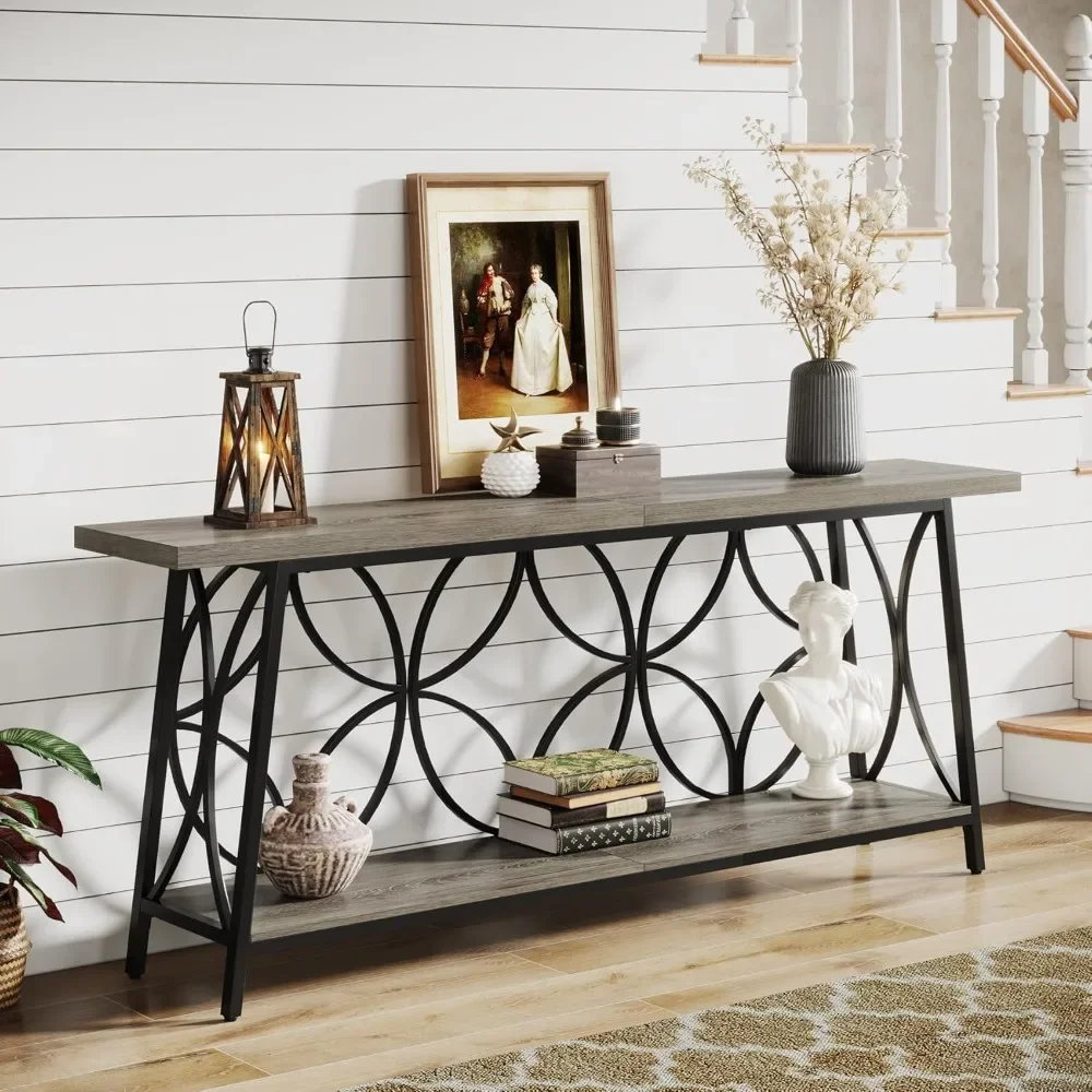 70.9-Inch Sofa Table, with Storage for Entryway, Living Room, Hallway, Foryer, 2-Tier Narrow Console Table