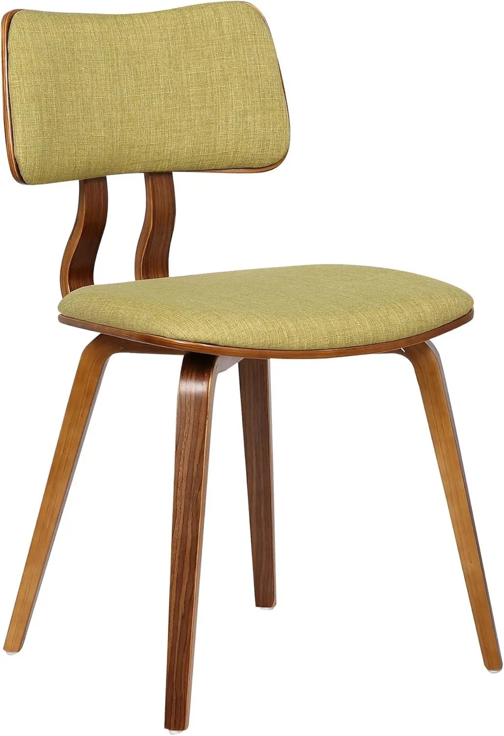 Jaguar Mid  Modern Dining Accent Chair For Kitchen Table Desk Vanity In Green Fabric And Walnut Wood Finish