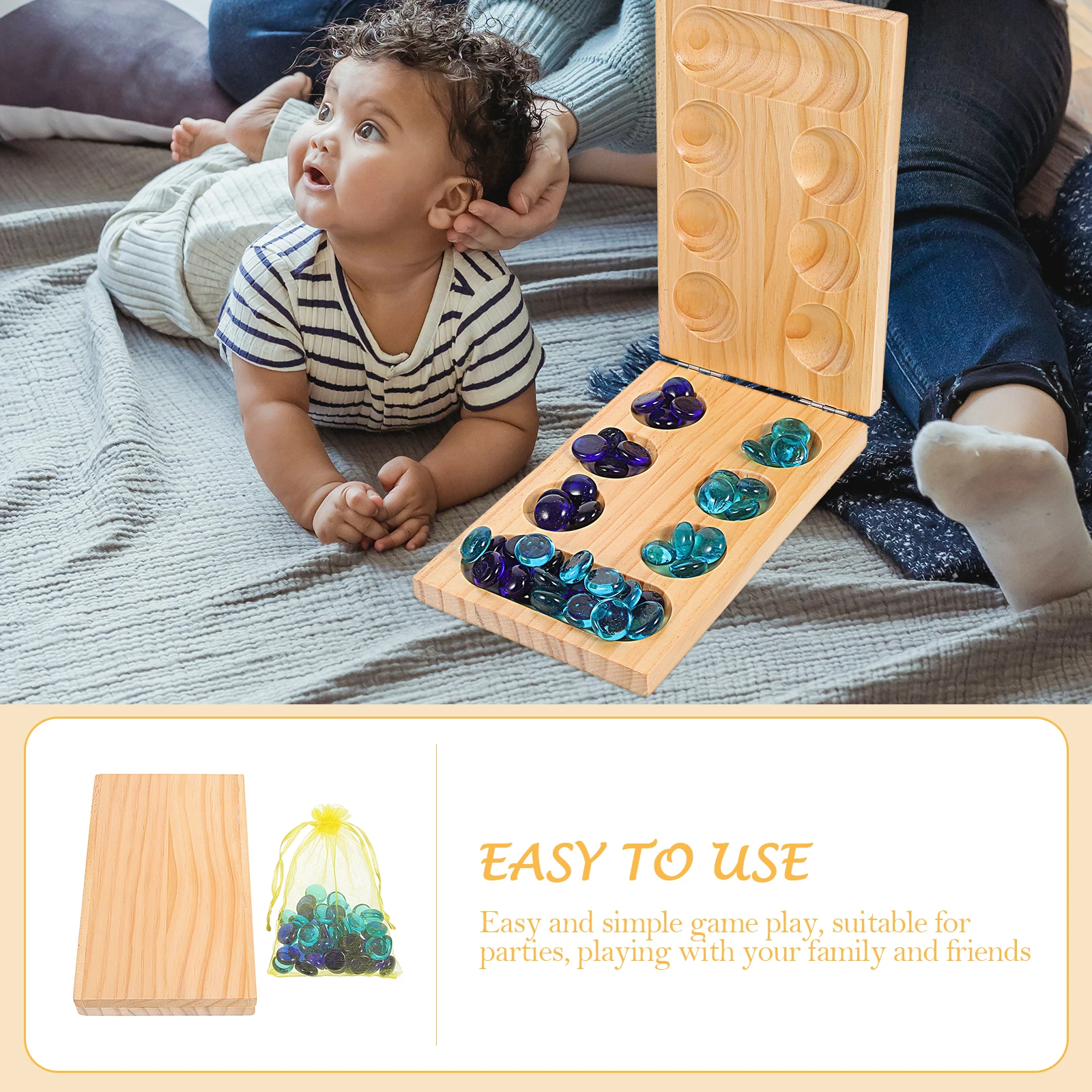 

1 set Foldable Gem Chess Mancala Board Game Wooden Toy Kids Travel African Plaything Storage Size Lightweight Smooth