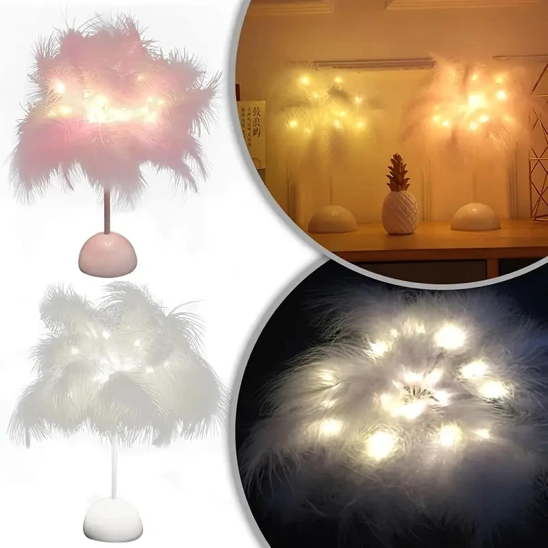 1PC Feather Design LED Table Lamp for Kids - Battery-Powered, Portable & Ideal Bedroom Decor for All Occasions