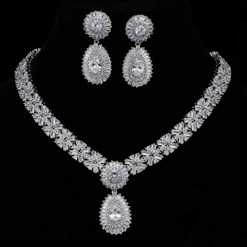 LXOEN Brand New Cubic Zirconia Jewelry Sets with CZ Crystal Bracelet Necklace and Earring Bridal Wedding Banquet Jewelry Set