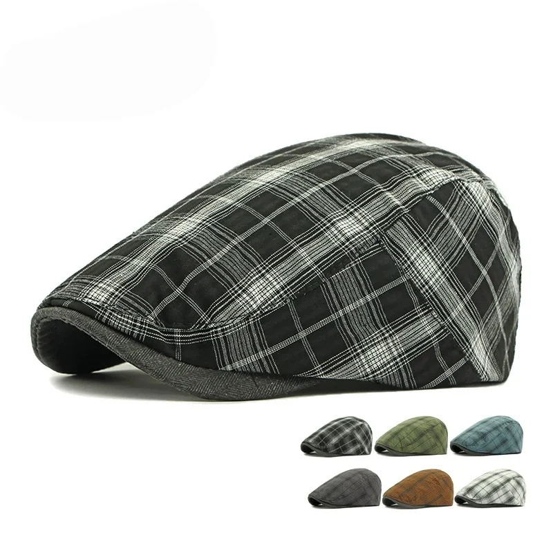 Men's and Women's Pleated Checkered Hats, Unique Berets, British Vintage Flat Caps, Casual Baseball Caps