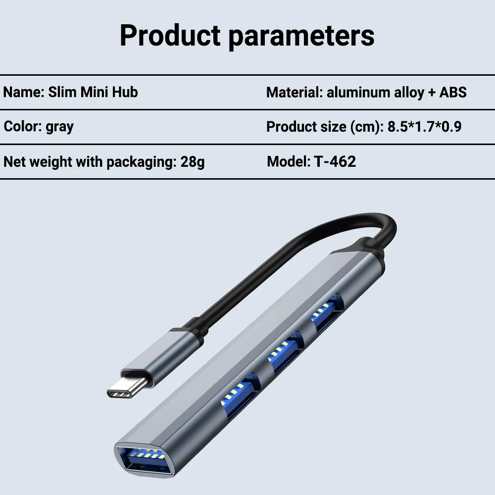 4-in-1 USB C Hub to USB 3.0 + 3 USB 2.0 Ports Aluminum Alloy Multiport Adapter 5Gbps High Speed Splitter for MacBook Laptop PC