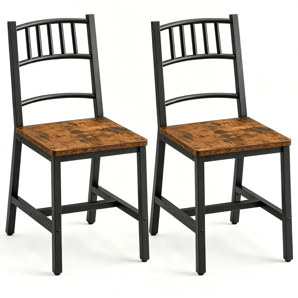 

Dining Chairs Set of 2, Wooden Kitchen Chairs with Metal Frame, Industrial Dining Chairs with Back, Easy to Assemble, Farmhouse