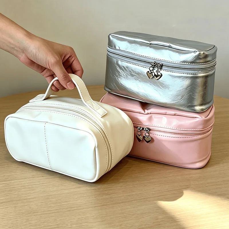 Silver Partition Travel Cosmetic Sanitary Pads Storage Bags Makeup Bag Women Large Capacity Portable Waterproof Multi Functional