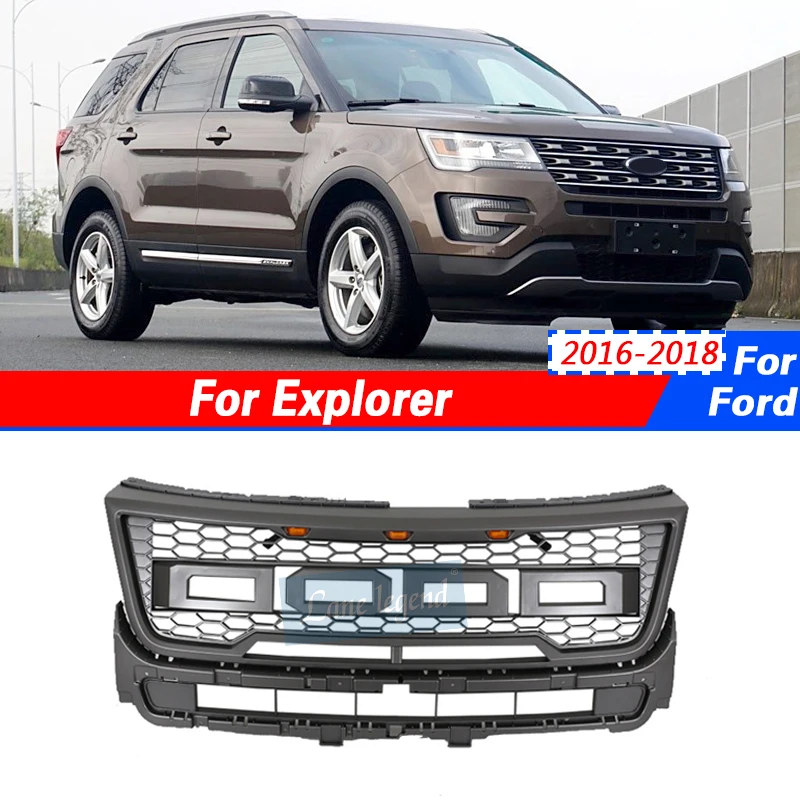 

Car Grille Fit Ford Explorer 2016 2017 2018 Grille Front Face Modification with Lights High Quality Grille Car Auto Parts