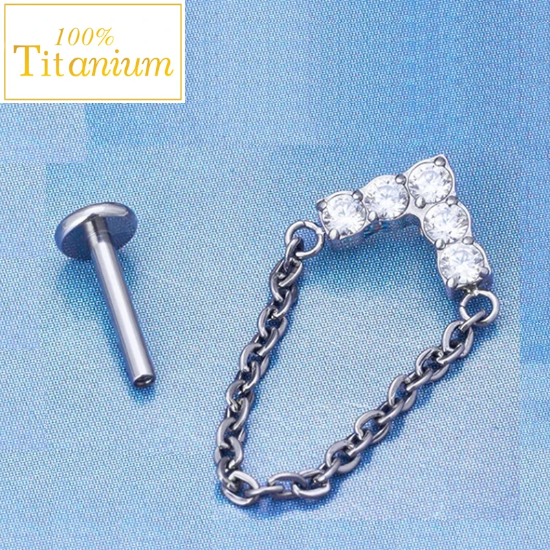 G23 Titanium Chain Tassel Labret Cartilage Tragus Helix Daith Piercing Earrings for Women Internal Thread Ear Stud Body Jewelry