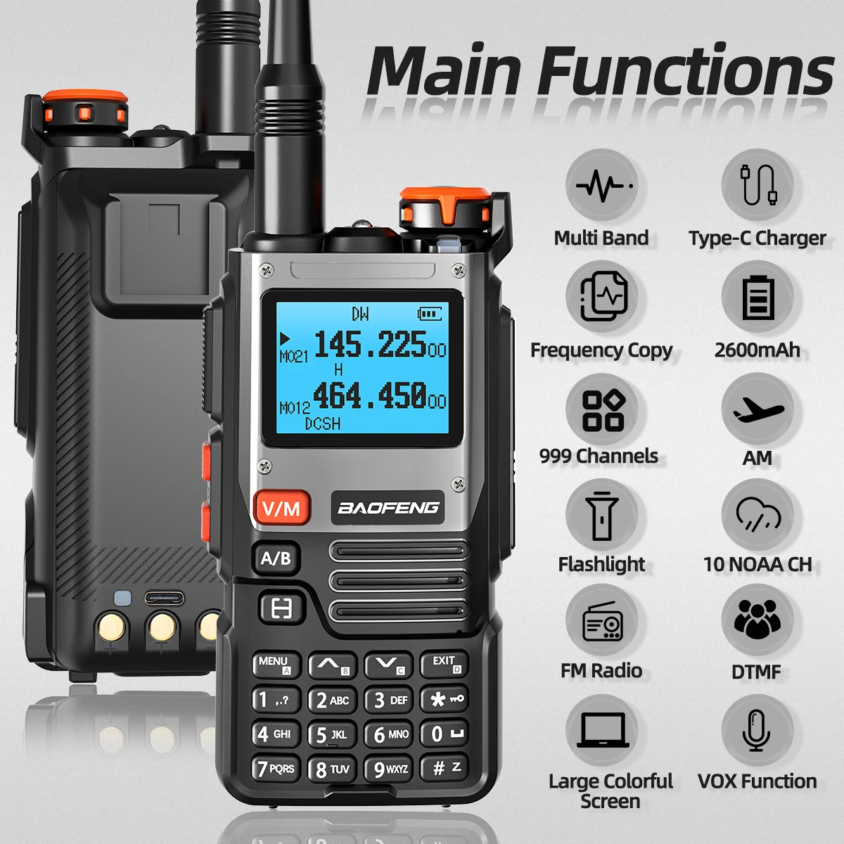 BAOFENG K61 Multi Band Walkie Talkie Wirelss Copy Frequency Type-C 999 Channels NOAA AM Long Range Two Way Ham Radio For Hunting