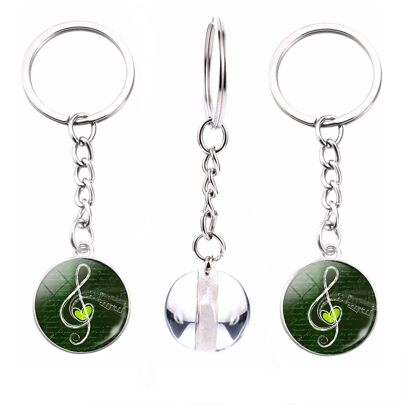 Music Note Keychain Art Music Clef Picture Double Side Cabochon Glass Ball Key Chain Jewelry Music Lovers Gifts Dropshipping